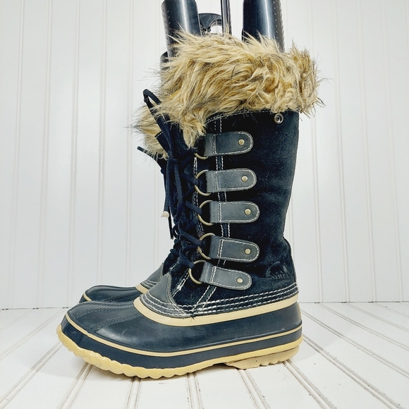 Sorel Shoes - Sorel Joan of Arctic Black Leather Waterproof Lace Up Winter Boots D868